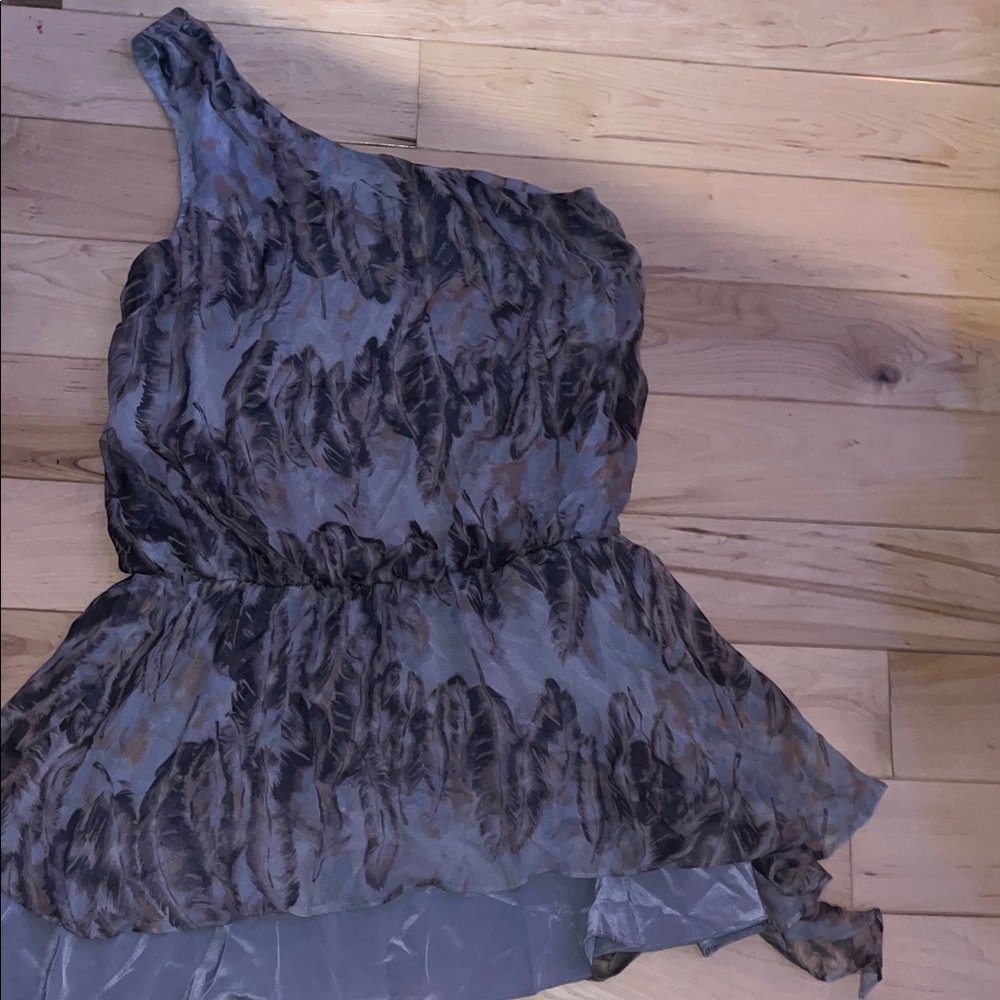 Rory Beca One-Shoulder Feather Print Dress